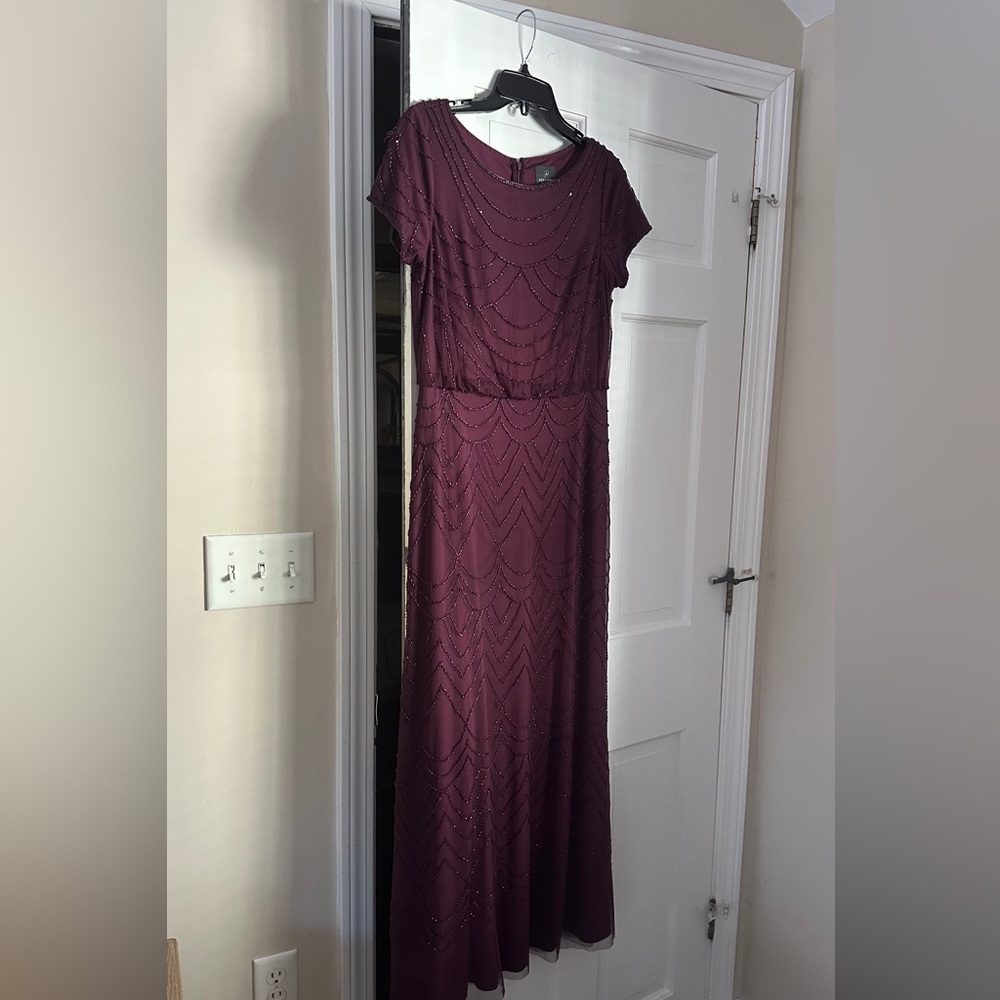 Adrianna Papell Plum Beaded Maxi Dress